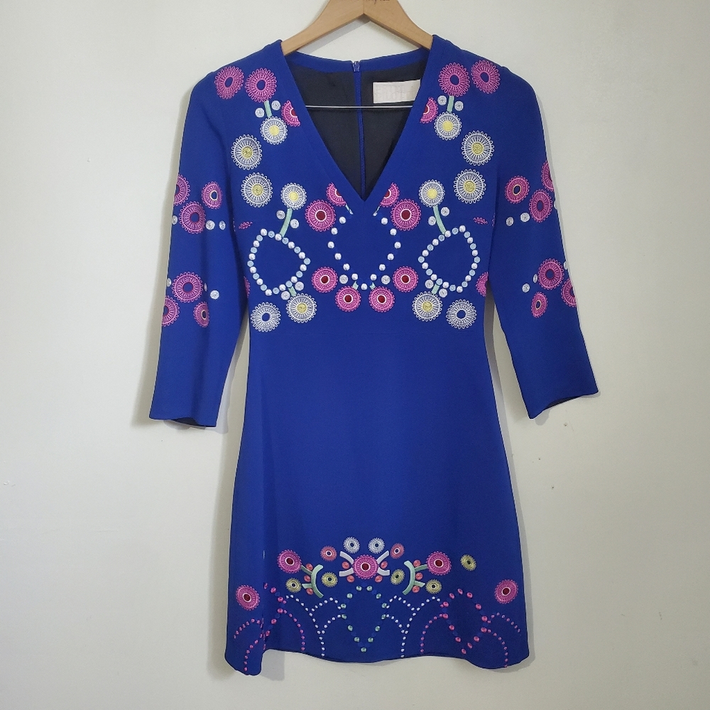 PETER PILOTTO Women's Size 4 US Bohemian Embroidered V-Neck 3/4 Sleeve Dress
